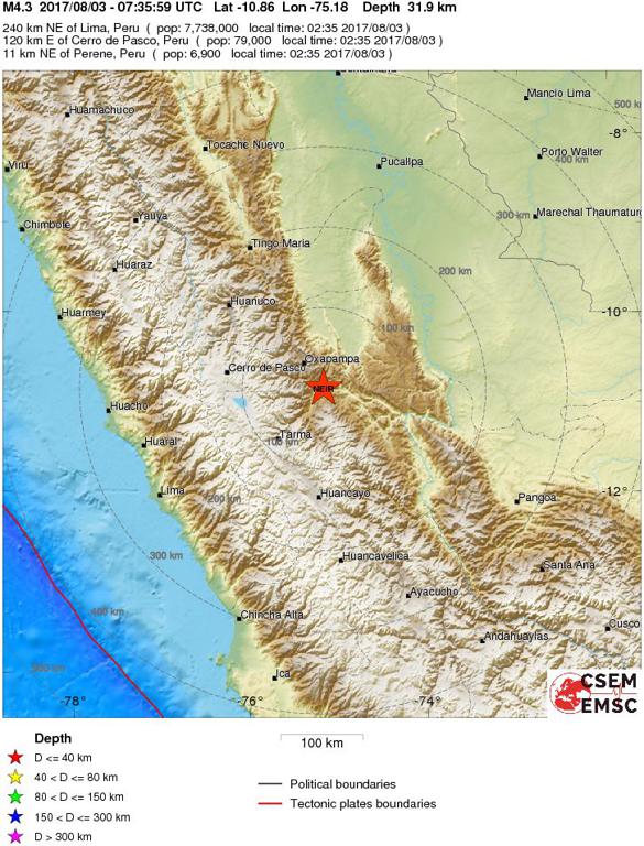 August 3, 2017 Earthquake Information of Central Peru