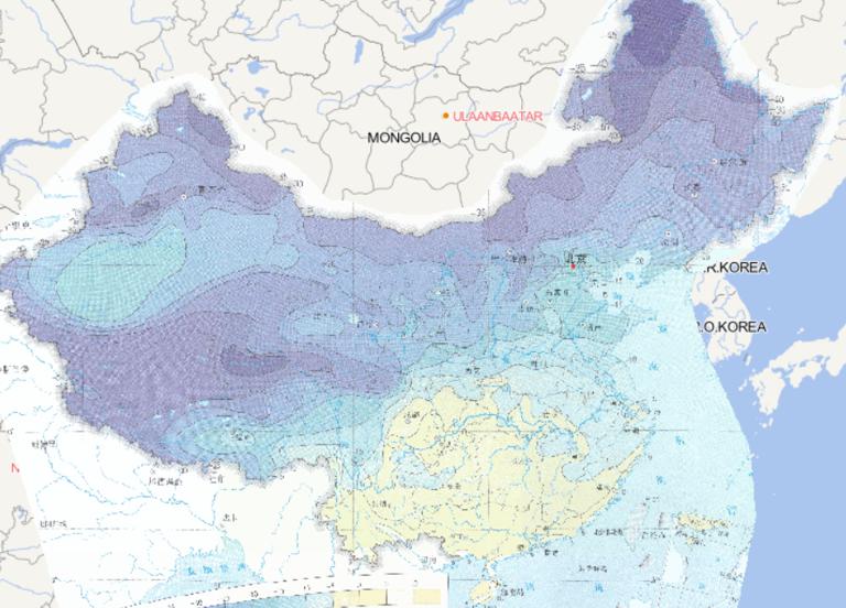 Online map of  November minimum daily temperature distribution in China