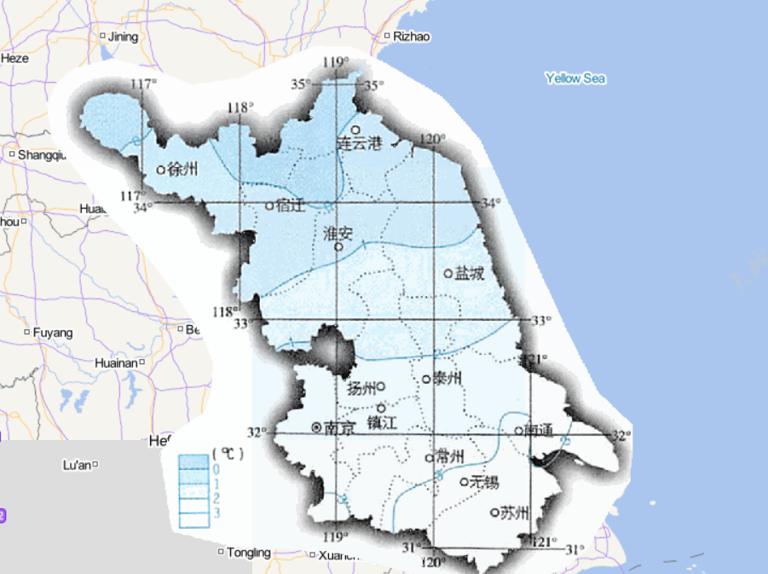 Online map of January average temperature in Jiangsu Province, China