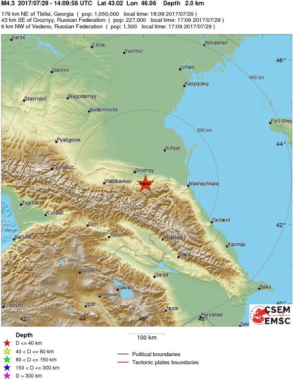 July 29, 2017 Earthquake Information of Caucasus Region, Russia