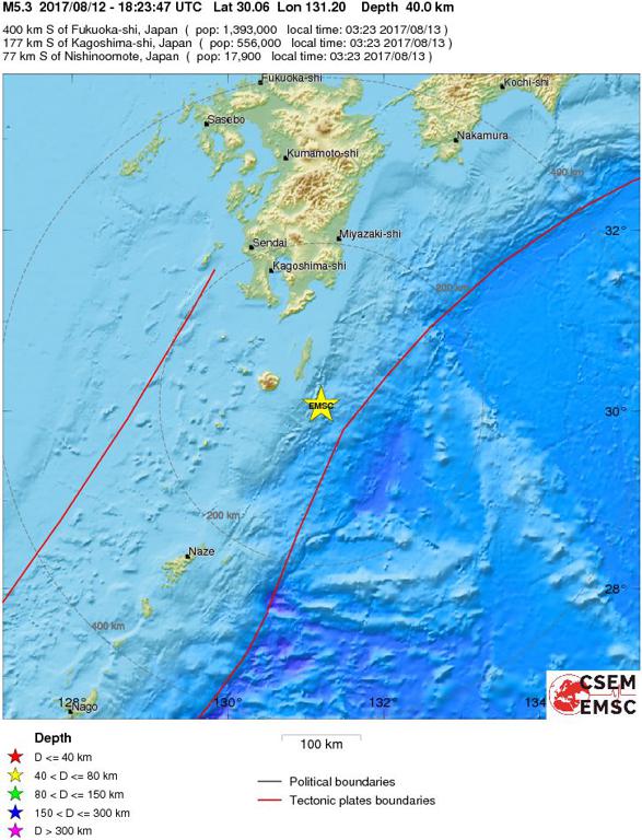 August 12, 2017 Earthquake Information of Kyushu, Japan