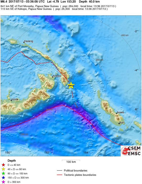 July 13, 2017 Earthquake Information of Papua New Guinea