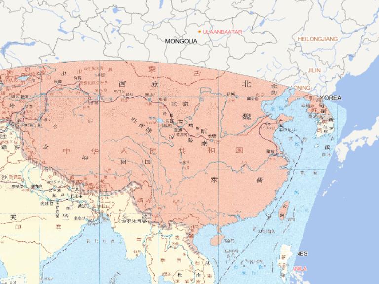 Online historical map of Fa Xian's westward journey (399-413) during the Eastern Jin Dynasty of China