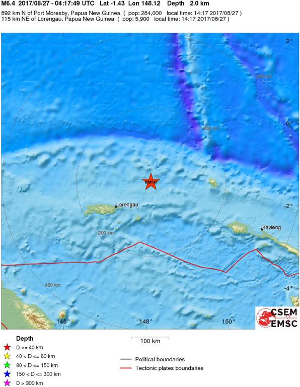 August 27, 2017 Earthquake Information of Admiralty Islands Region, P.N.G.