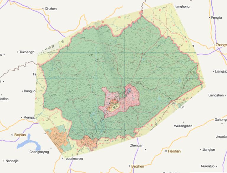 1995 map of Fuxin Mongolian Autonomous County，Qinghemen District，Xihe District ，Xinqiu District，Fuxin city ，Liaoning province