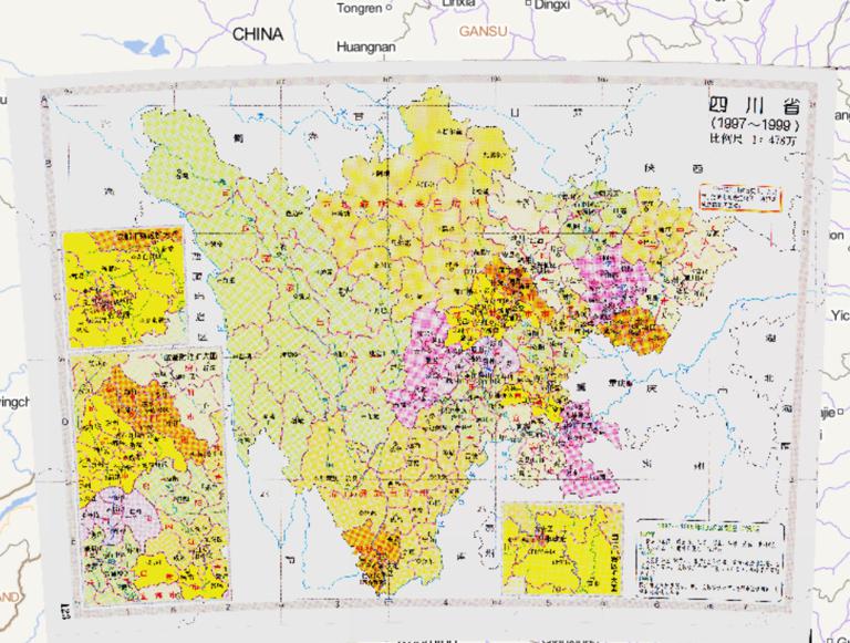 History map of administrative division (1997-1999) in Sichuan Province, China