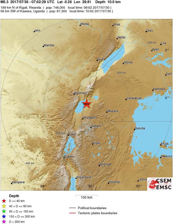 July 30, 2017 Earthquake Information of Lake Edward Region, Uganda