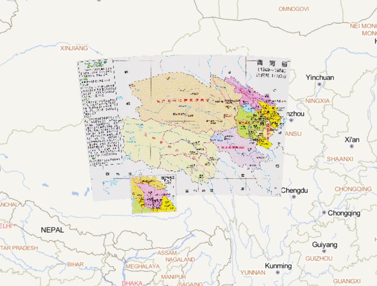 History map of administrative division (1949-1954) in Qinghai Province, China