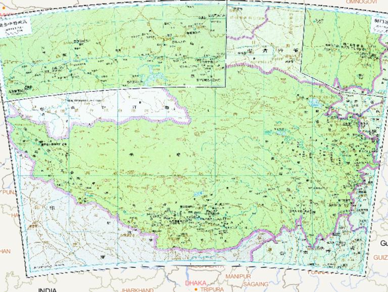 The historical map of the middle reaches of the zangbo area under the jurisdiction of the Xuanzheng Yuan during the Yuan Dynasty in China