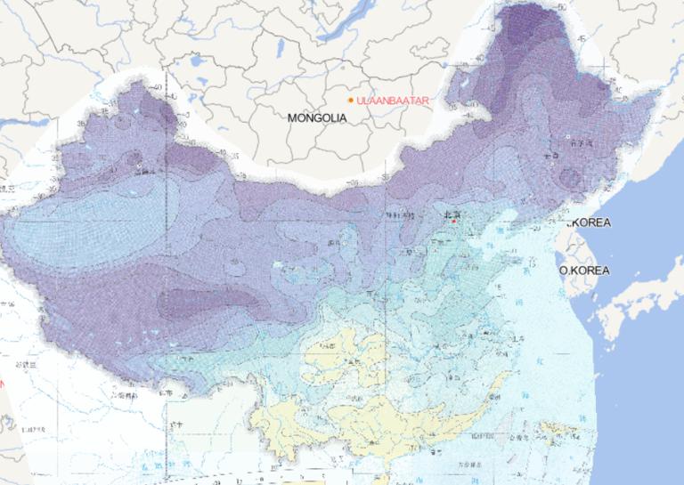 Online map of  December minimum daily temperature distribution in China