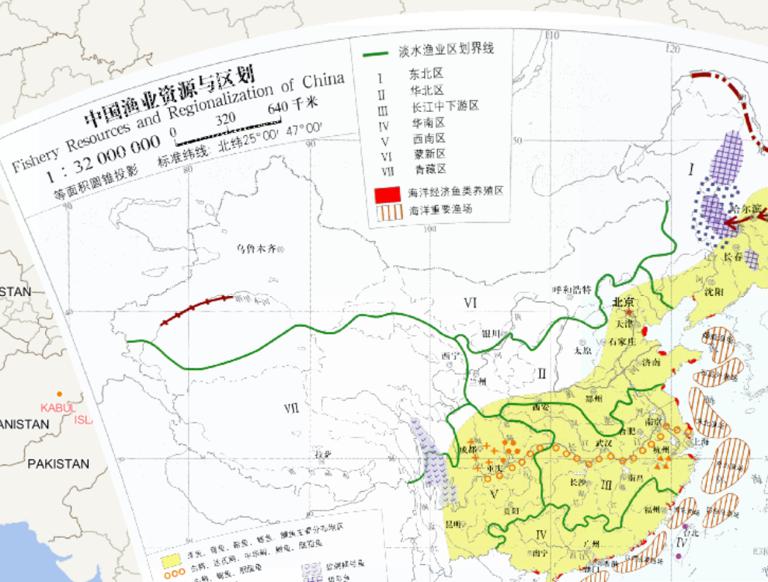 Online map of Chinese fisheries resources and zoning (1: 32 million)