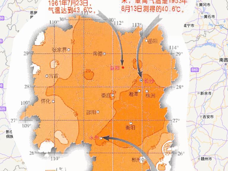 Online map of July average temperature in Hunan Province, China