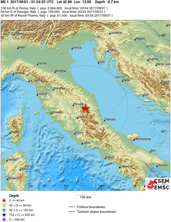 August 1, 2017 Earthquake Information of Italy