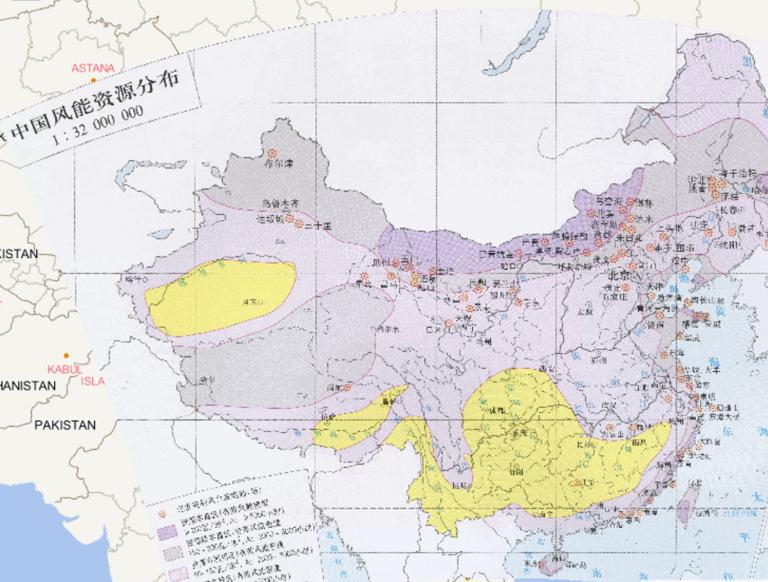 Online distribution of wind energy resources in China