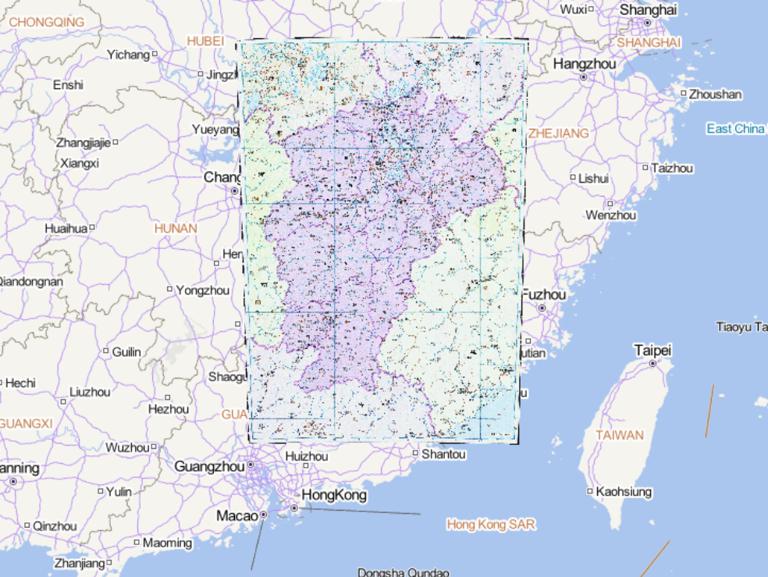 The Historical Map of Jiangxi Province in the Qing Dynasty in China