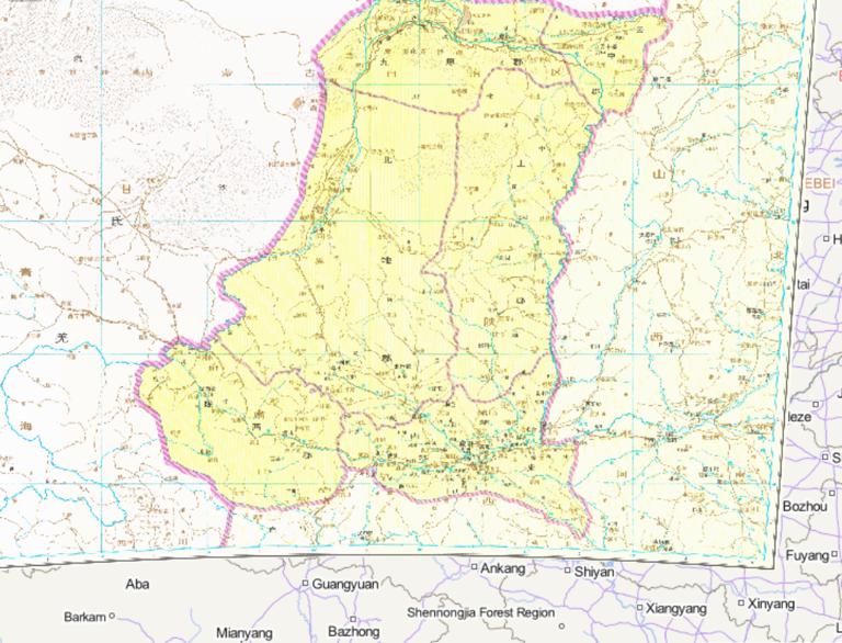 The historical map of Guanzhong counties during the Qin Dynasty of China